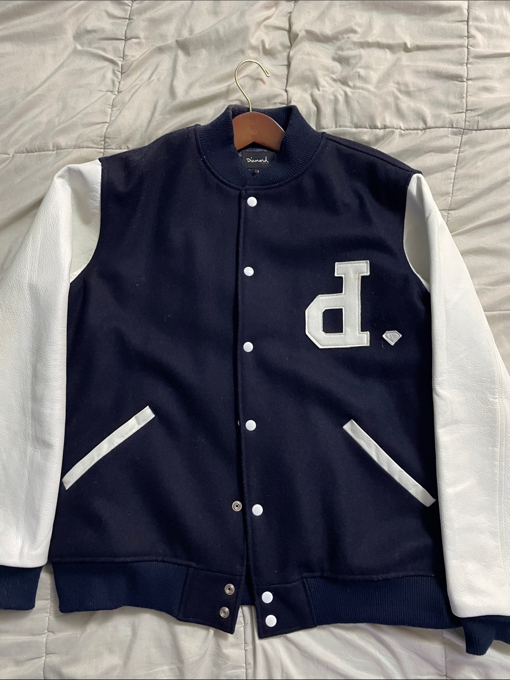 Diamond Supply Co. Navy and White Varsity Bomber Jacket